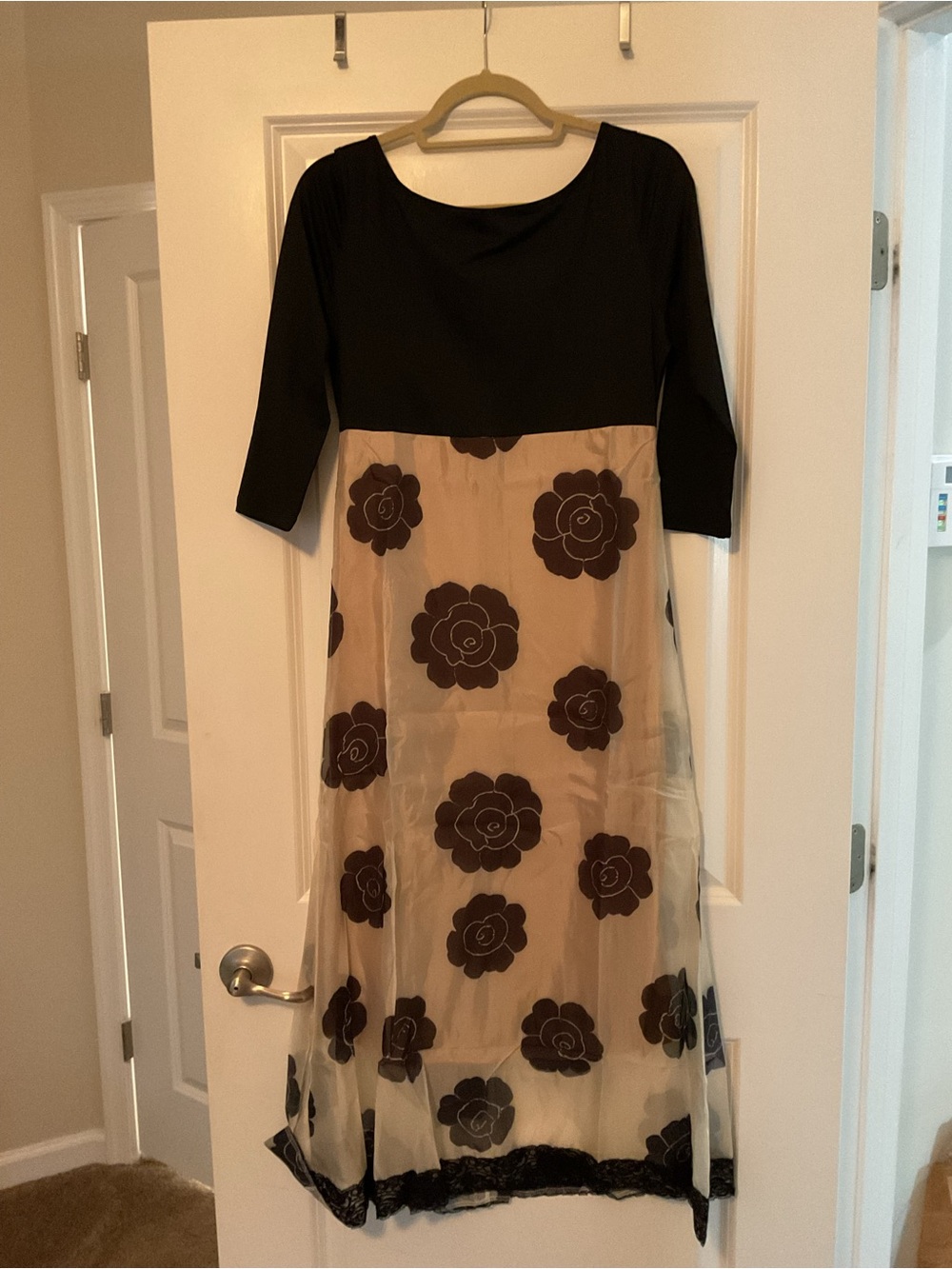 Black & Beige Floral Panel Maxi Dress